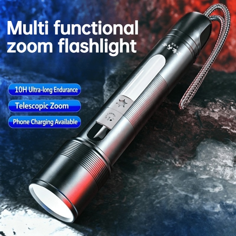 Outdoor Lighting Rechargeable - Multifunctionele LED-zaklamp Zoombare COB-zijlamp Oplaadbare powerbank
