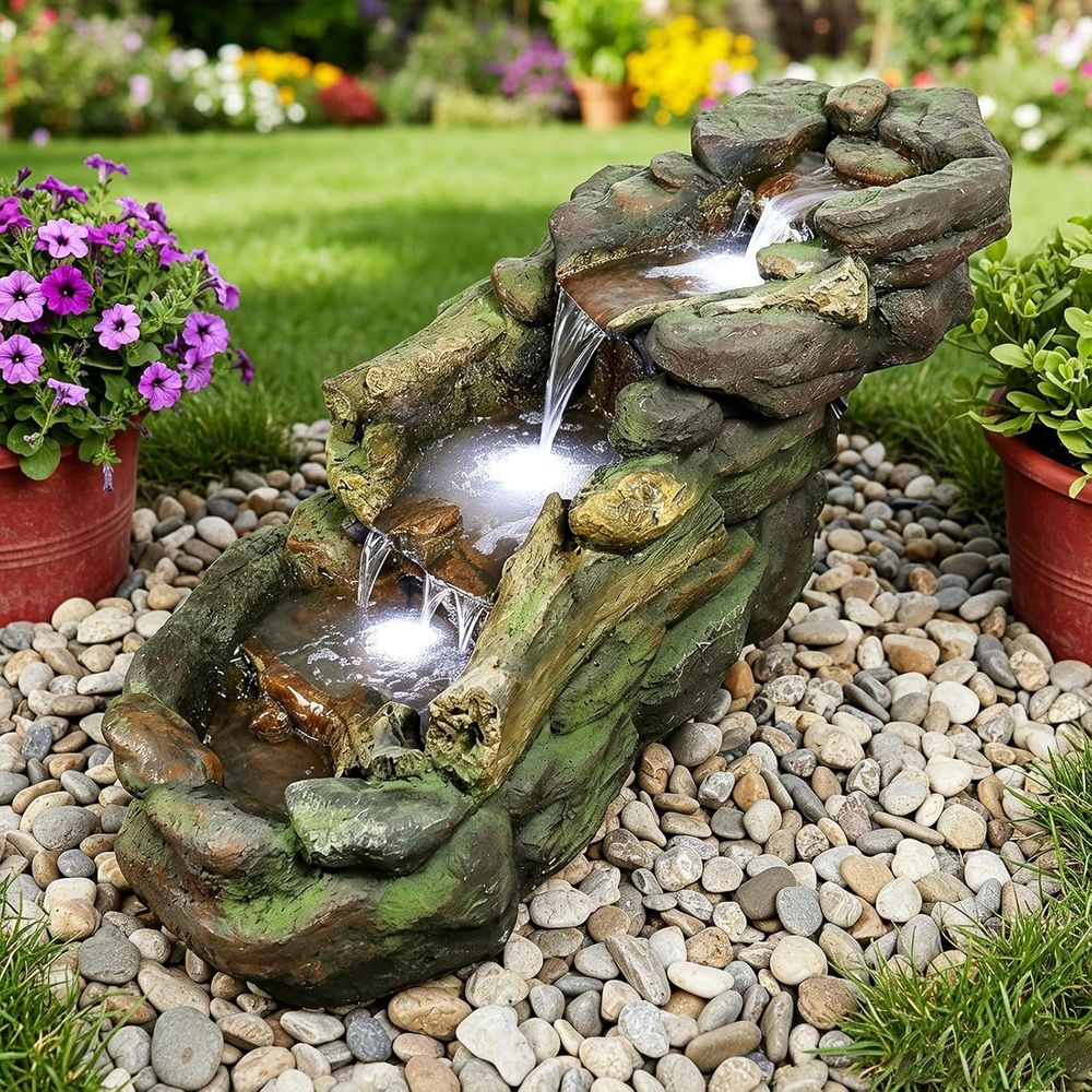 Outdoor Lighting For Backyard - Meerlaagse buitenfontein met LED-verlichting, geschikt voor