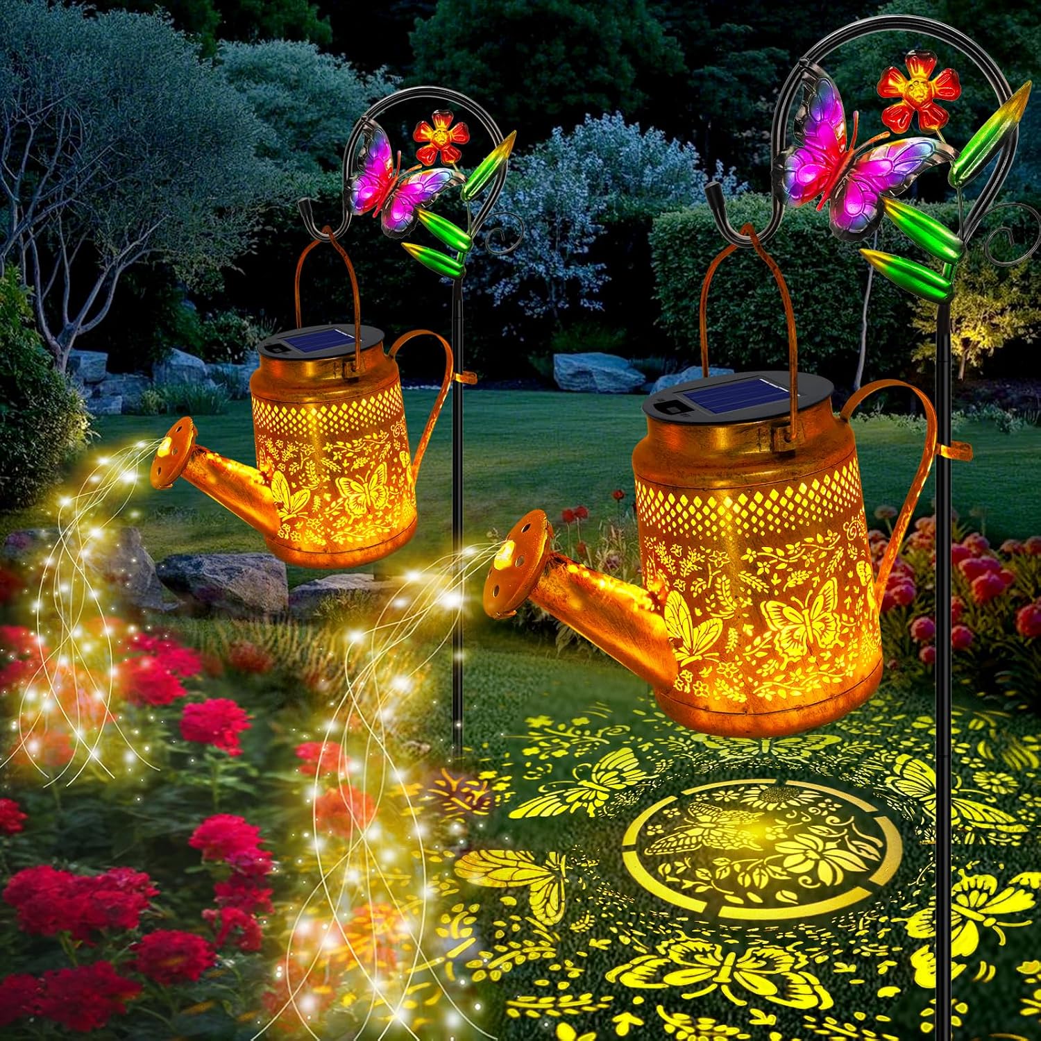 Outdoor Lighting For Backyard - 2-pack grote zonne-vlinder gietspullampjes, cadeau voor