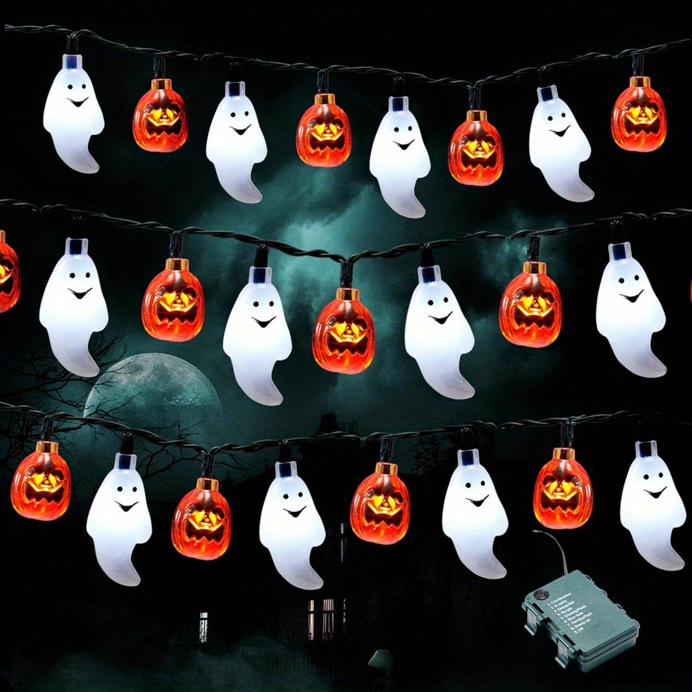Outdoor Lighting On House - 19.7FT 30 stuks LED batterij-aangedreven spookpompoen