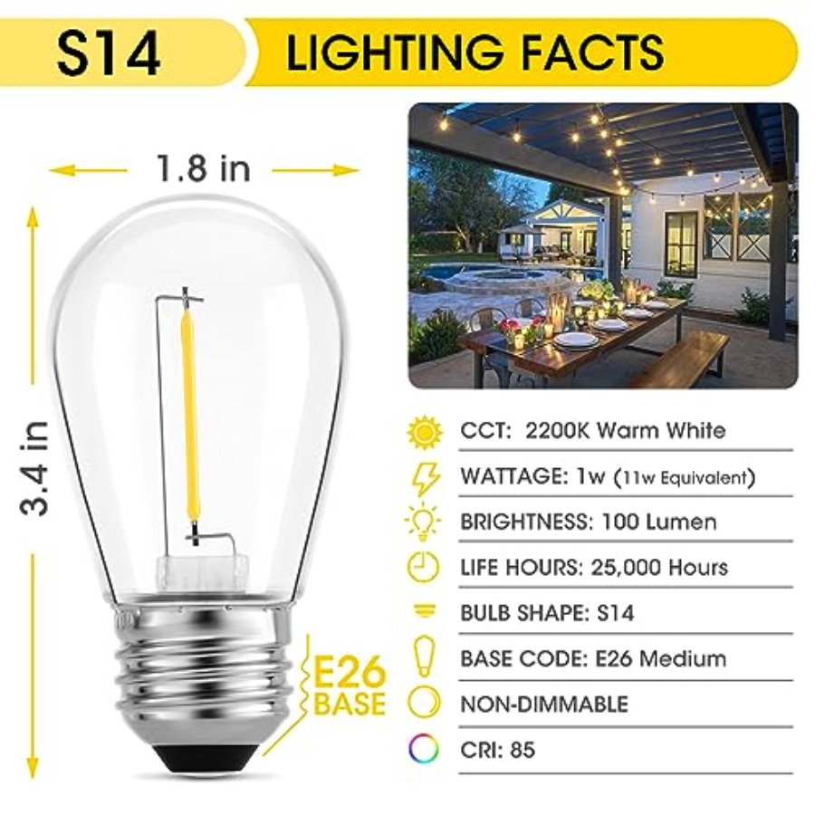 36-pack S14 LED-lampen voor bu - Outdoor Lighting Rechargeable recensie en prijs